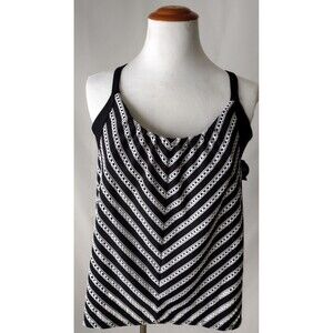 Swim by Cacique 20 NEW Plus Size Blouson No Wire Swim Tankini Top Black White